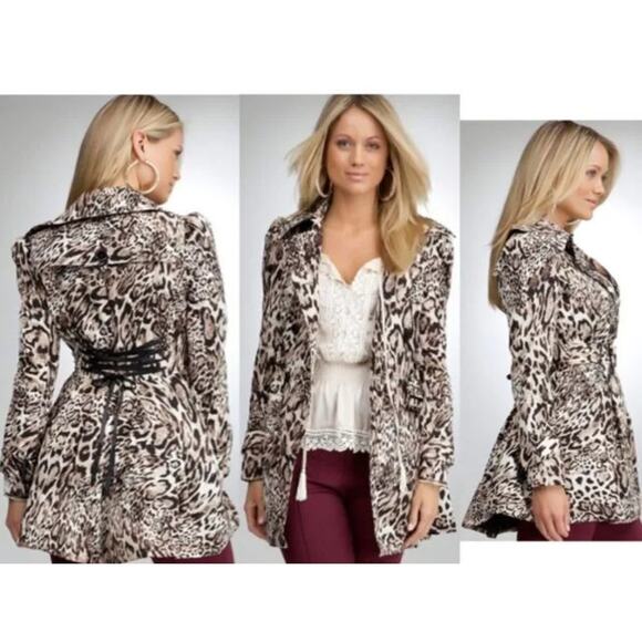 NWT BEBE AnimAL PRINT CORSET TRENCH COAT mob wife gothic punk XS - Picture 13 of 14
